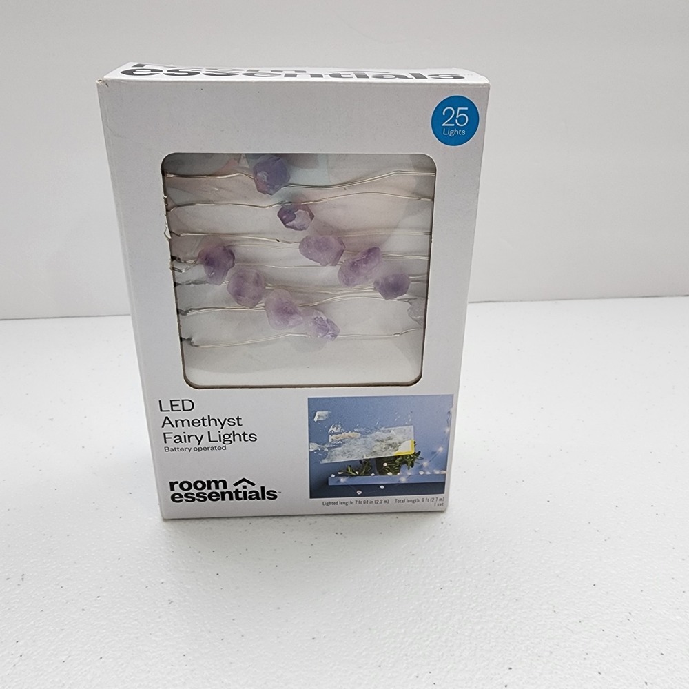 LED Amethyst Fairy String Lights - Silver Wire 25 Lights Warm White (Battery)